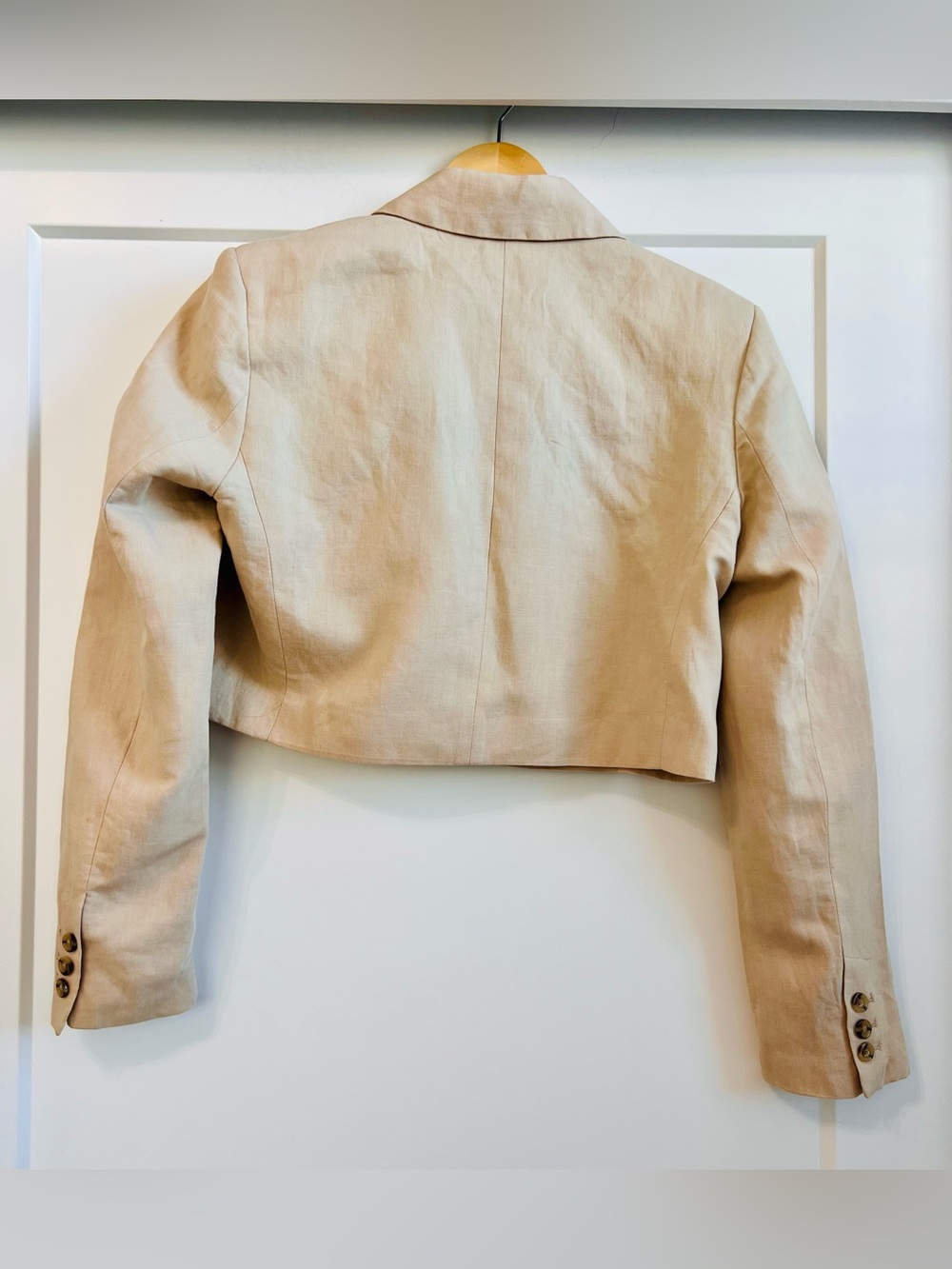 Zara Cropped Double-Breasted Linen Blend Blazer Jacket Beige Women’s M - Picture 5 of 7